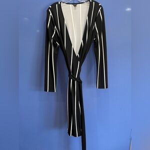 Ann Taylor Black and White Stripe Wrap Dress